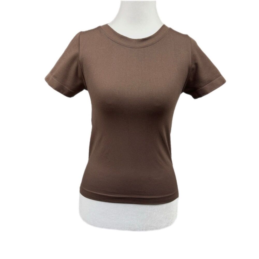 Moa Moa Basic Short Sleeve Crew Neck T Shirt Sz S/M Brown